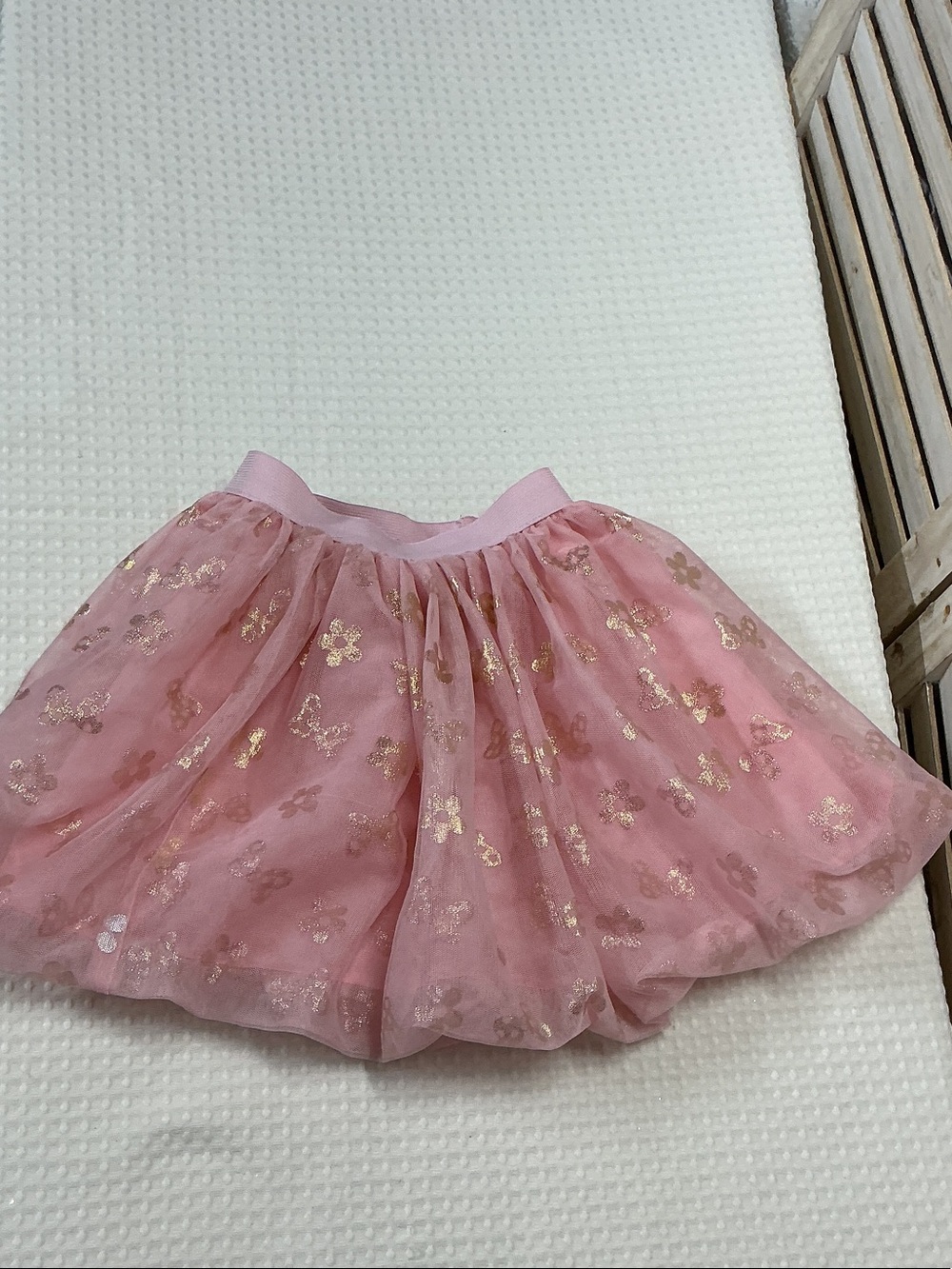 Girls' Pink Tulle Skirt with Gold Floral Accents